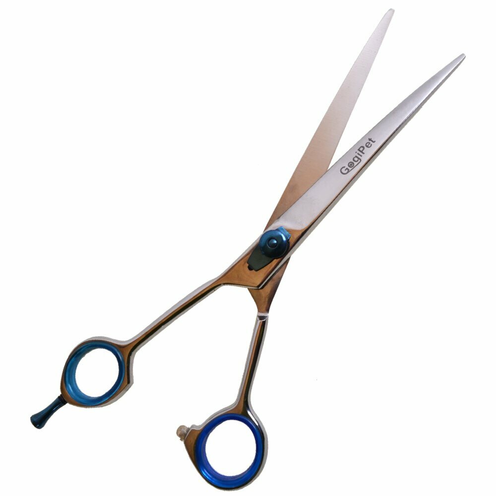 GogiPet Japanese steel left-handed dog scissors with adjustable flat tension screw 22 cm 8,5 inches curved