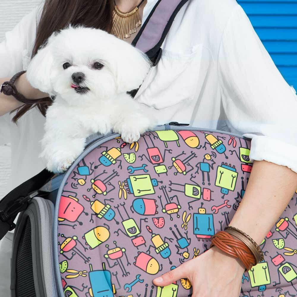 Sporty dog bag grey with colourful robots