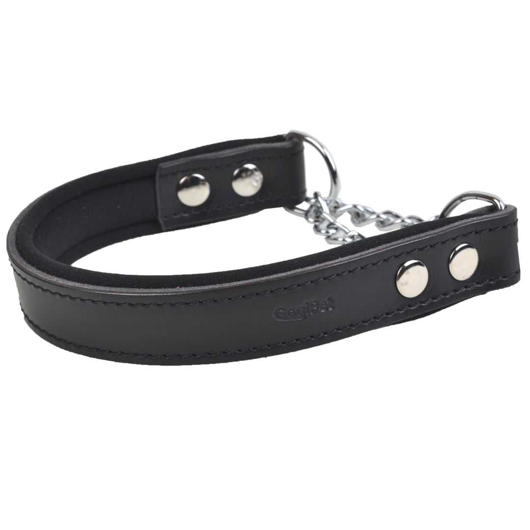 Pleasantly soft lined black genuine leather dog collar from GogiPet