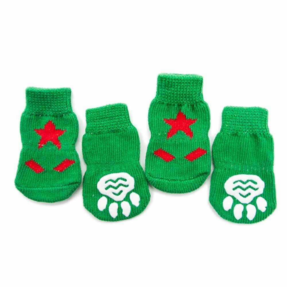 Anti-slip dog socks green with star and stripes