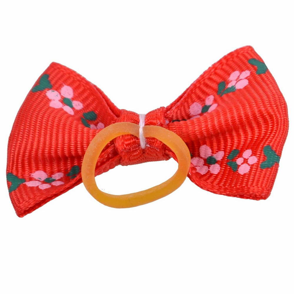 Handmade hair bow red with flowers by GogiPet