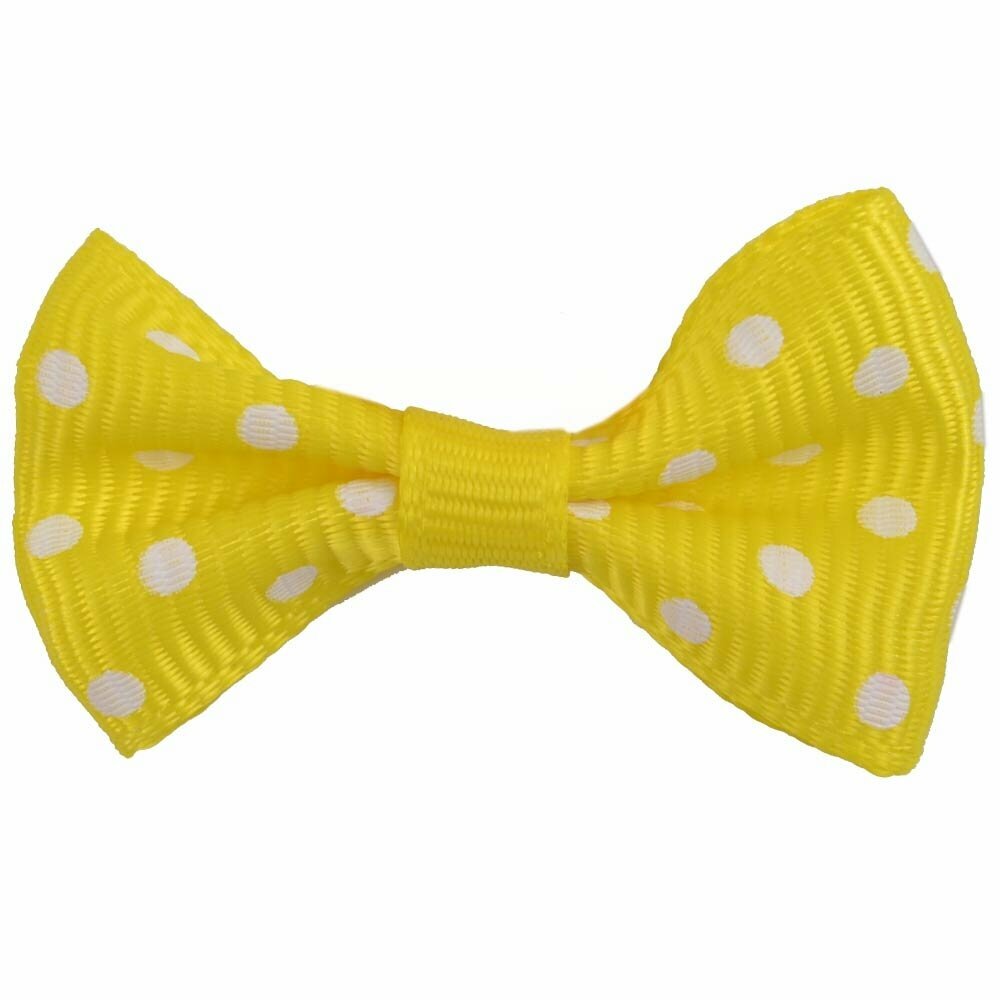 Handmade dog bow yellow with polka dots by GogiPet