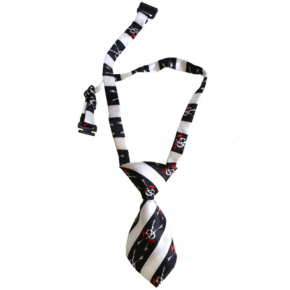Tie for dogs black, white striped with pirates by GogiPet