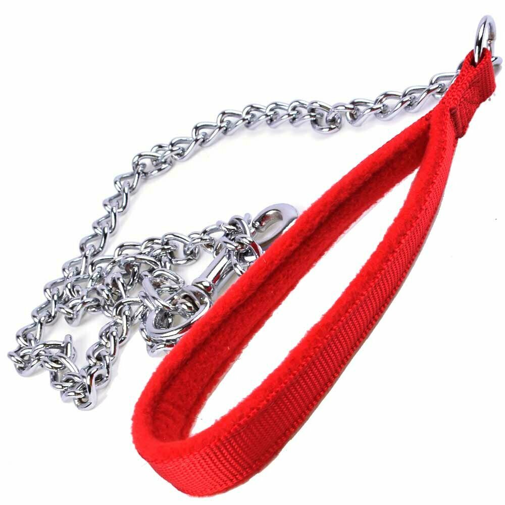 Handmade snail chains dog leash with red fluffy soft lined handle
