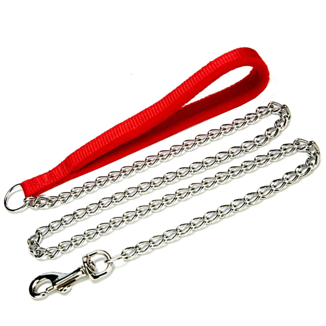 GogiPet® Polar Fleece dog leash with chain red