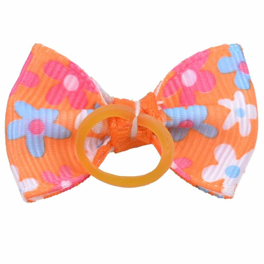 Dog hair bow rubberring orange with flowers by GogiPet