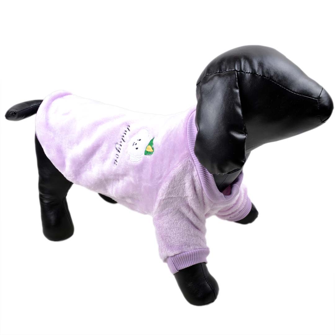 Warm dog jumper on purple fleece