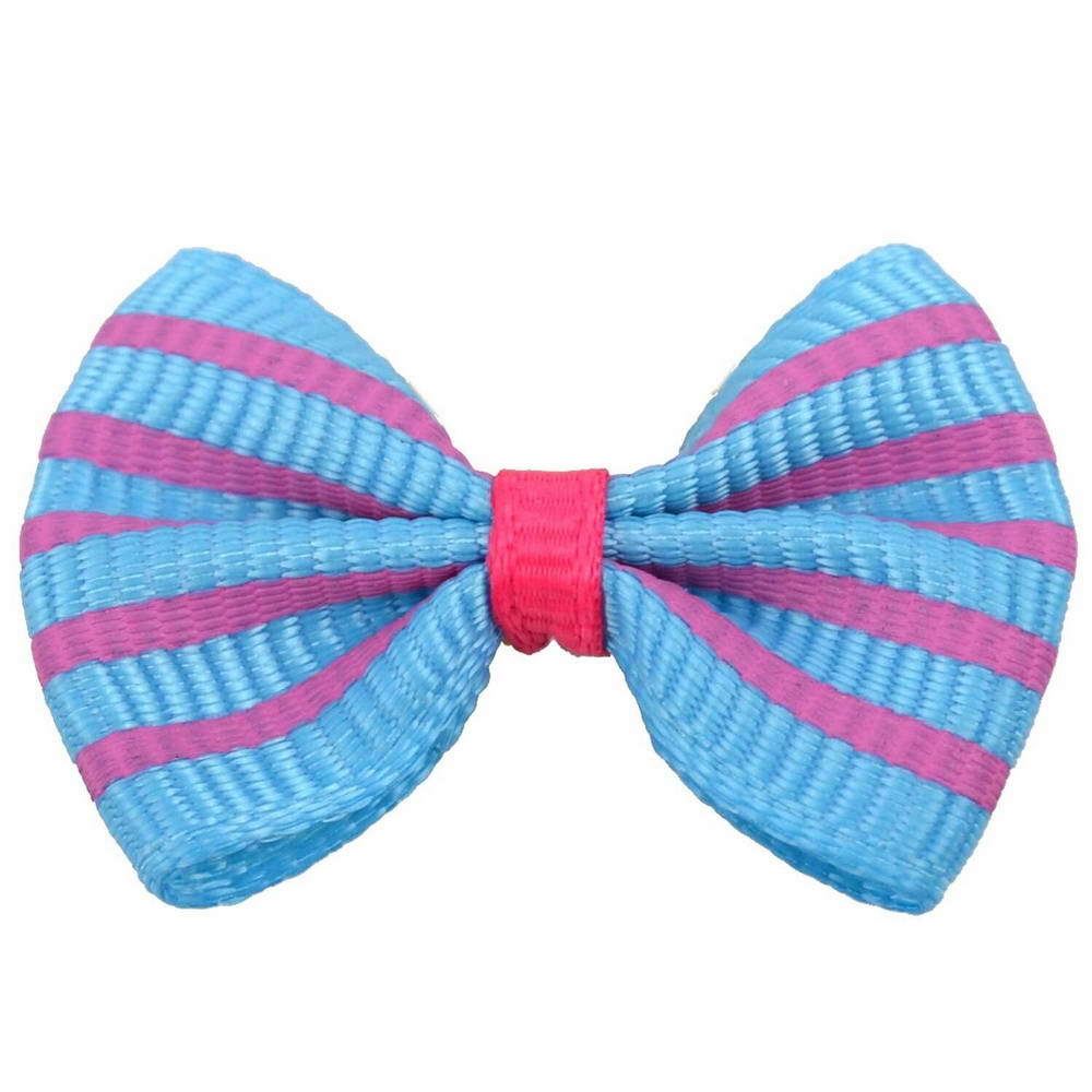 Handmade dog bow tie light blue with pink stripes by GogiPet