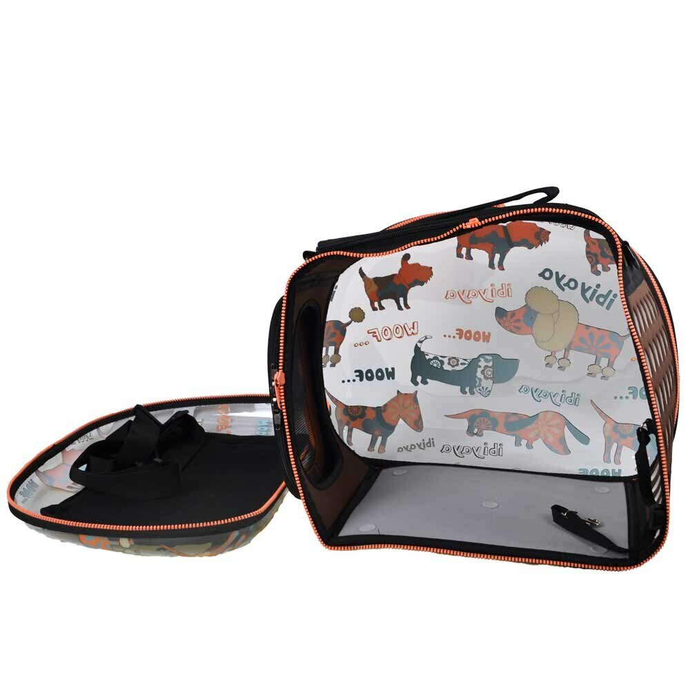Spacious dog carrier with and without pet diapers