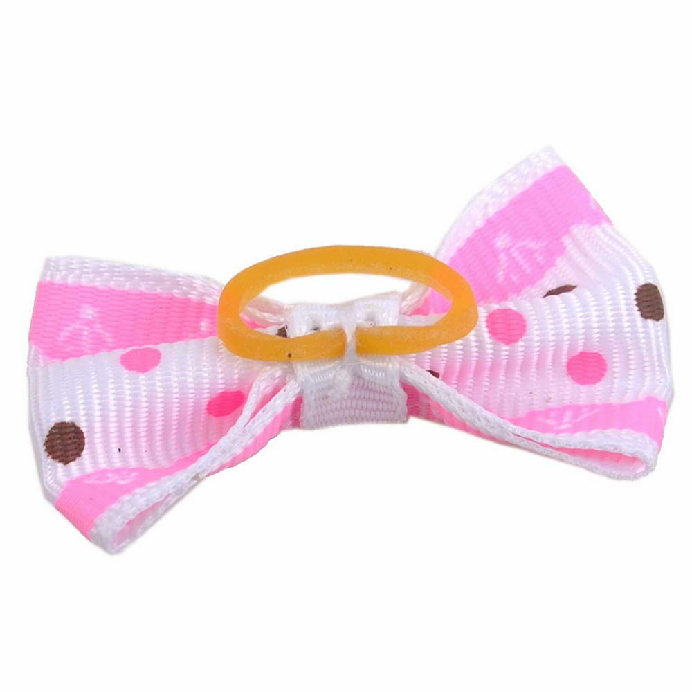 Handmade hair bow baby pink with white spots by GogiPet