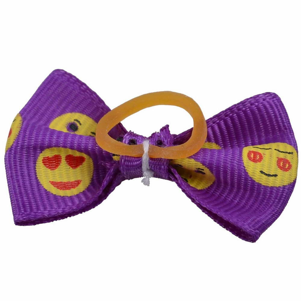 Dog hair bow rubberring Purple Smiley by GogiPet