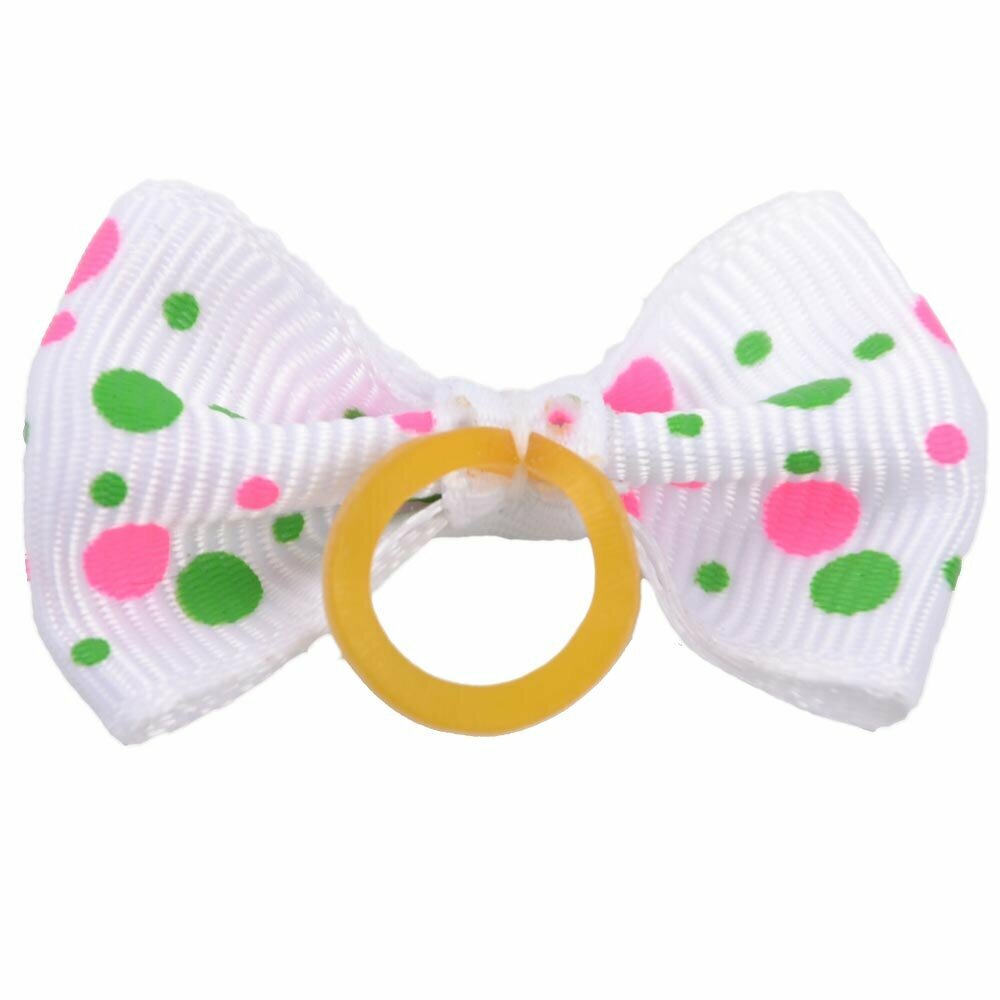 Dog hair bow rubberring white with dots by GogiPet