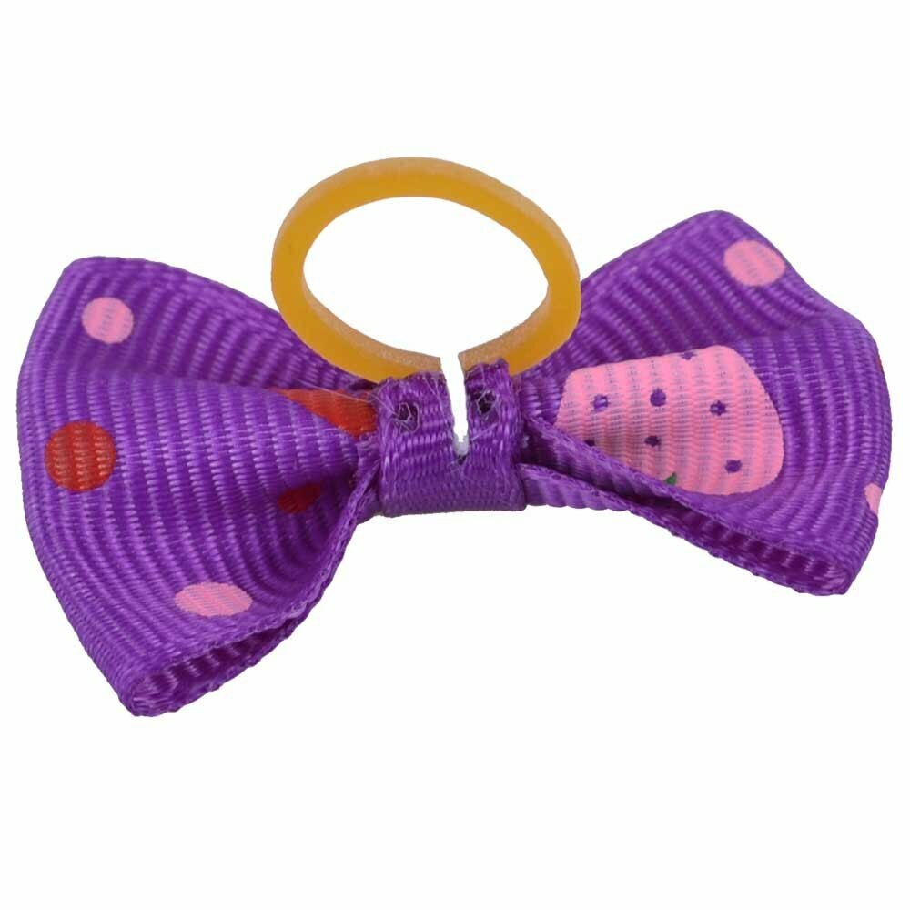 Dog hair bow rubberring violet - with strawberries by GogiPet