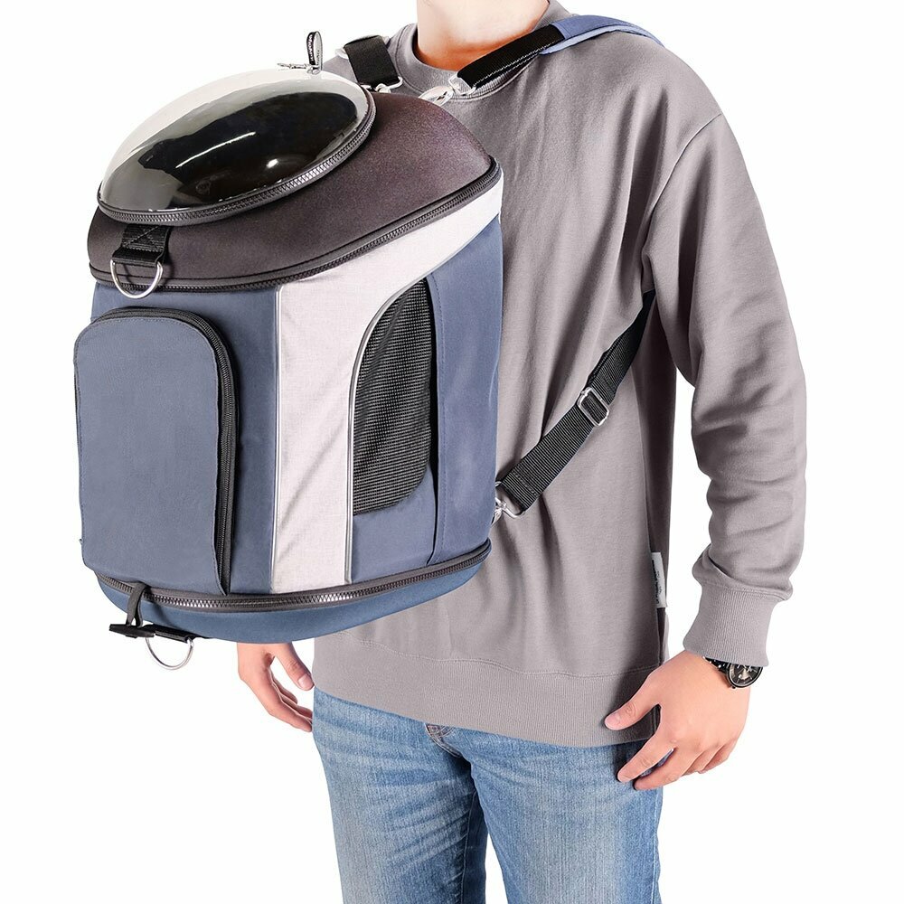 Dog backpack for the stomach with large viewing window