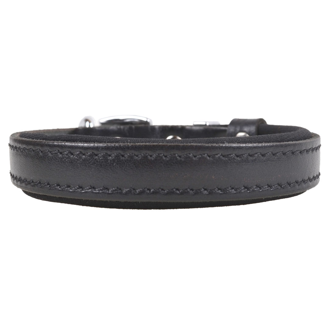 GogiPet® comfort leather dog collar black with soft lining