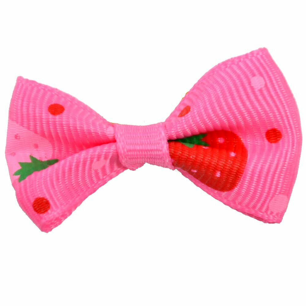 Handmade dog bow dark pink with strawberries by GogiPet