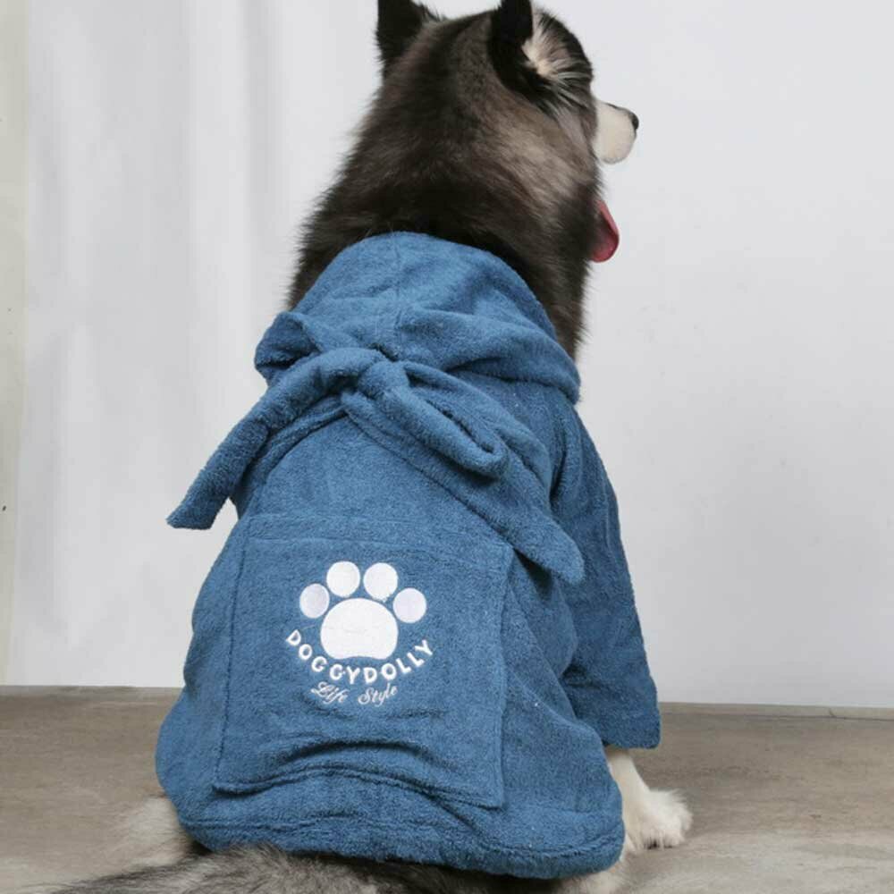 Blue bathrobe for big dogs of DoggyDolly dog fashions