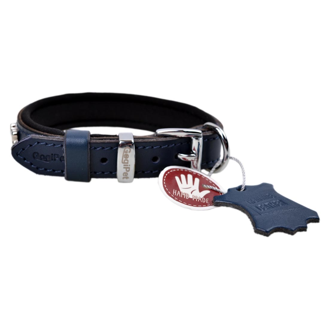 Handmade genuine leather dog collar blue from GogiPet