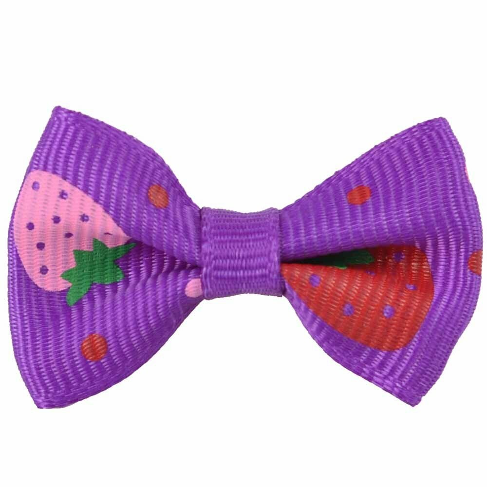 Handmade dog bow violet with strawberries by GogiPet