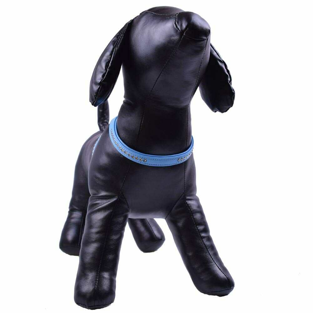 Swarovski dog harness made of blue floater leather