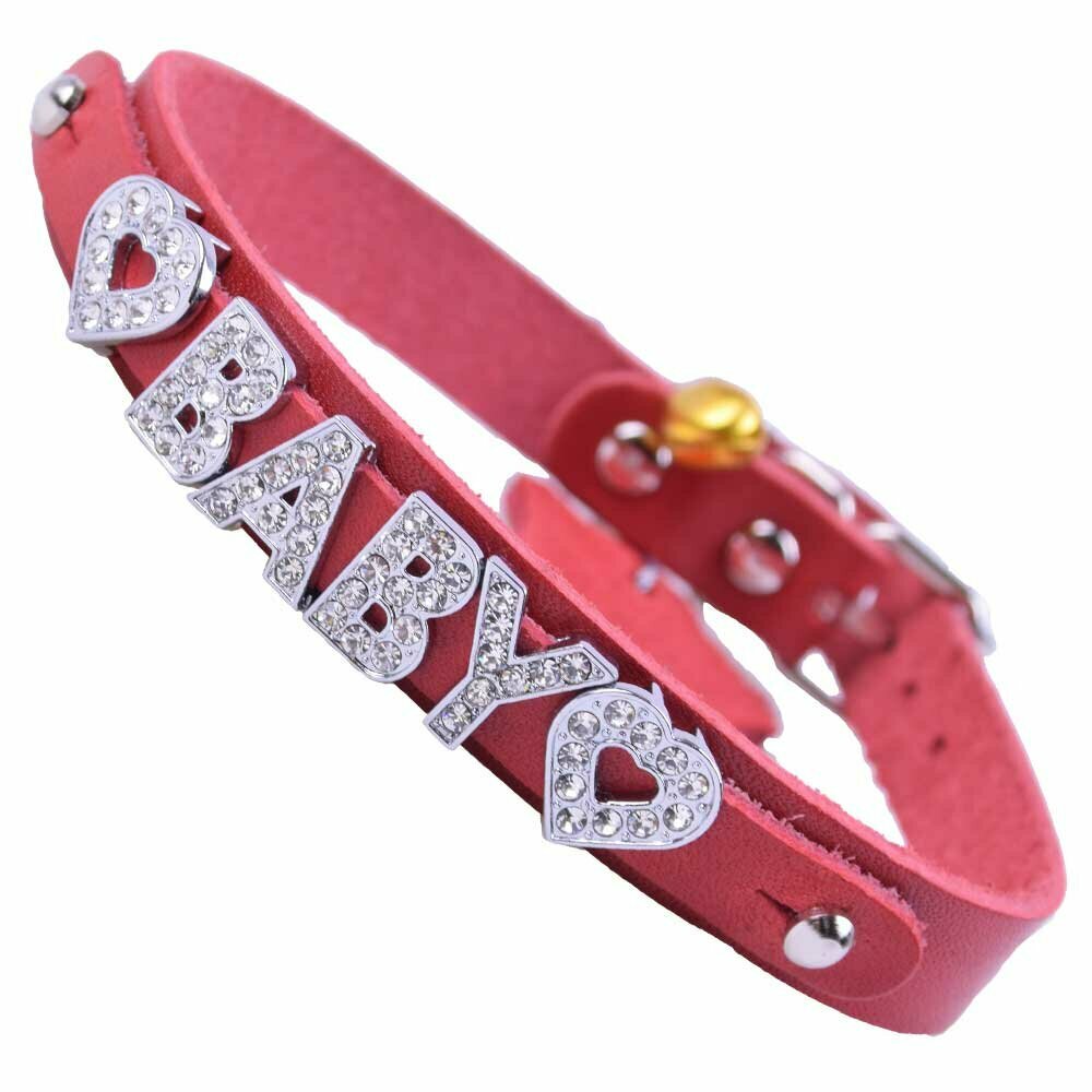 Red GogiPet® leather name collar as cat collar or puppy collar