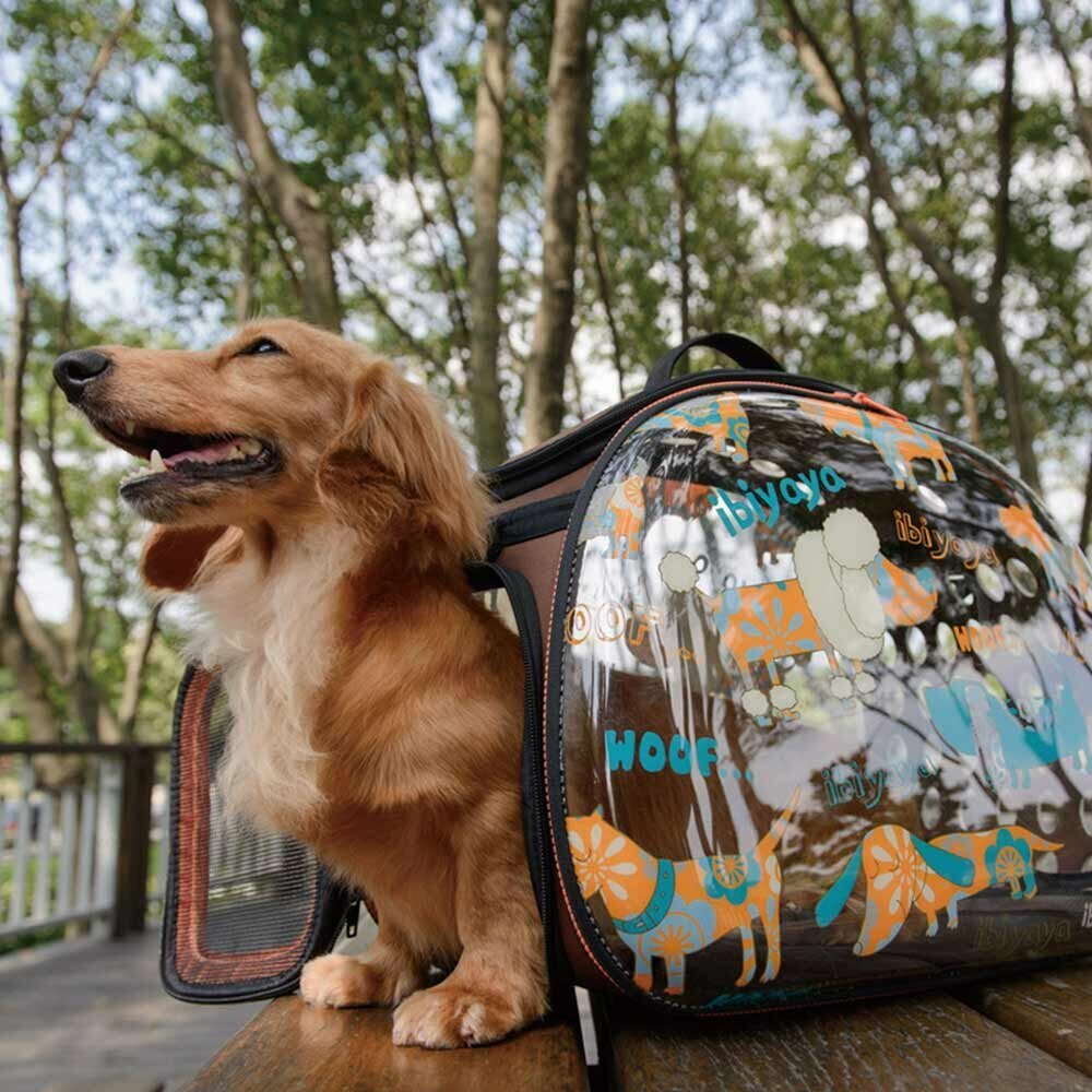 Dog carrier with artistically designed dogs
