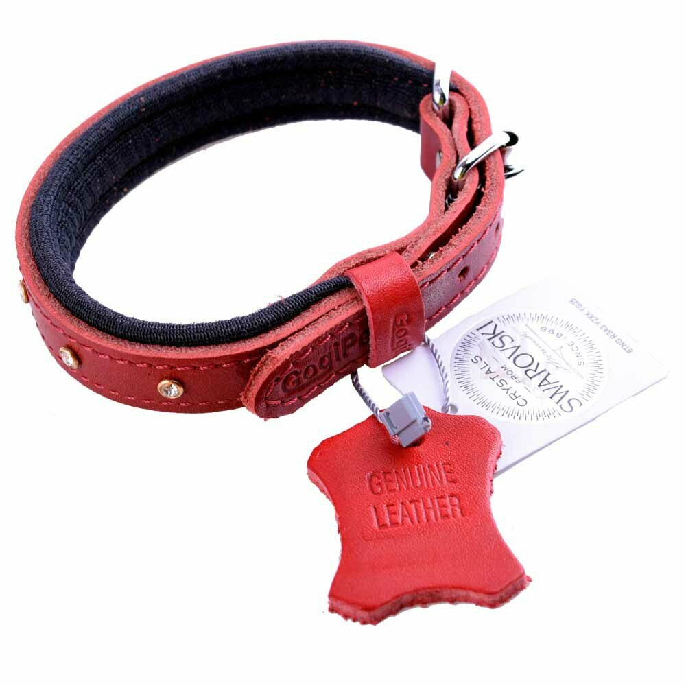 Beautiful leather dog collar with Swarovski stones red