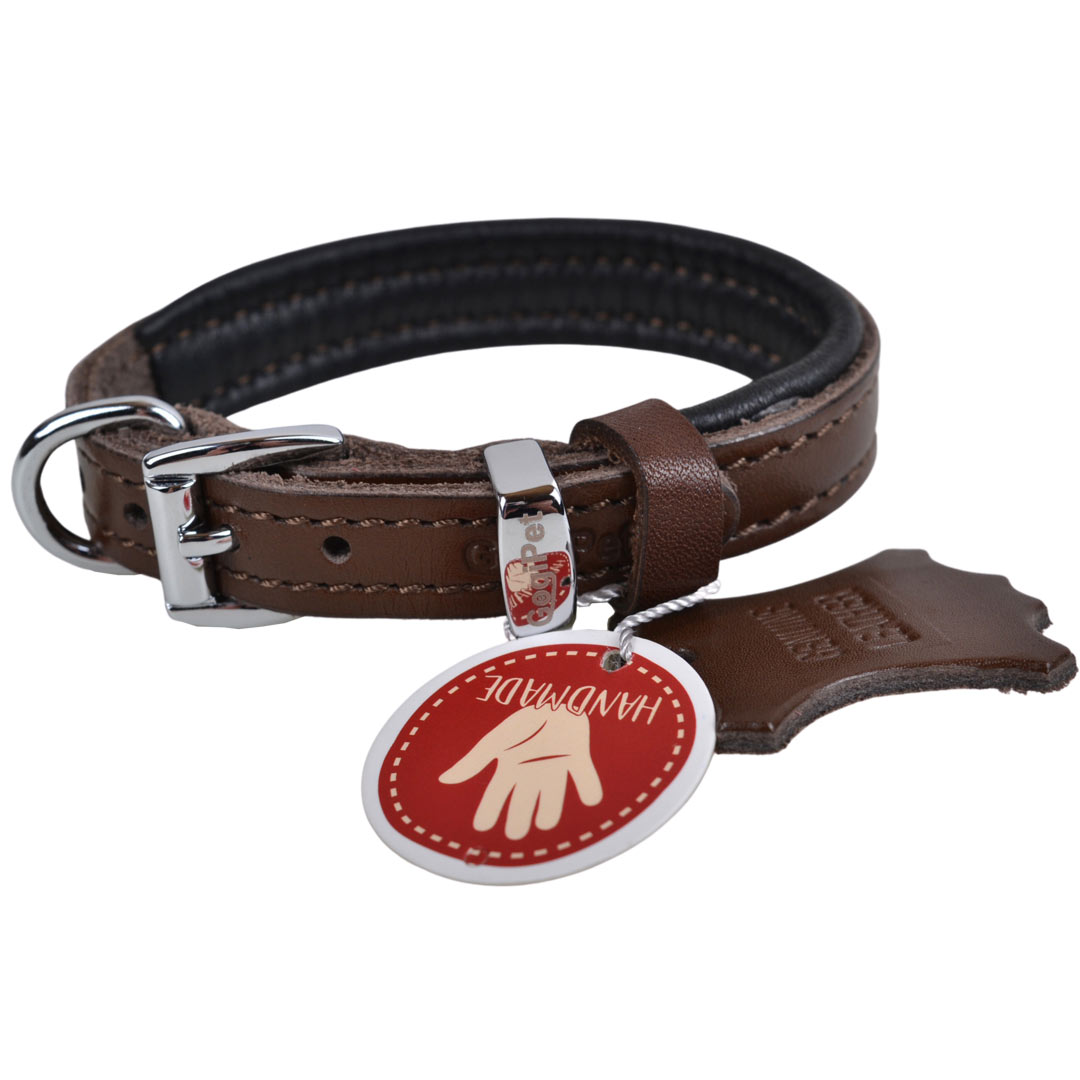 High quality dog collar made of genuine double leather brown