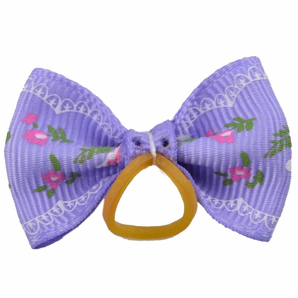 Dog hair bow rubberring purple with flowers by GogiPet