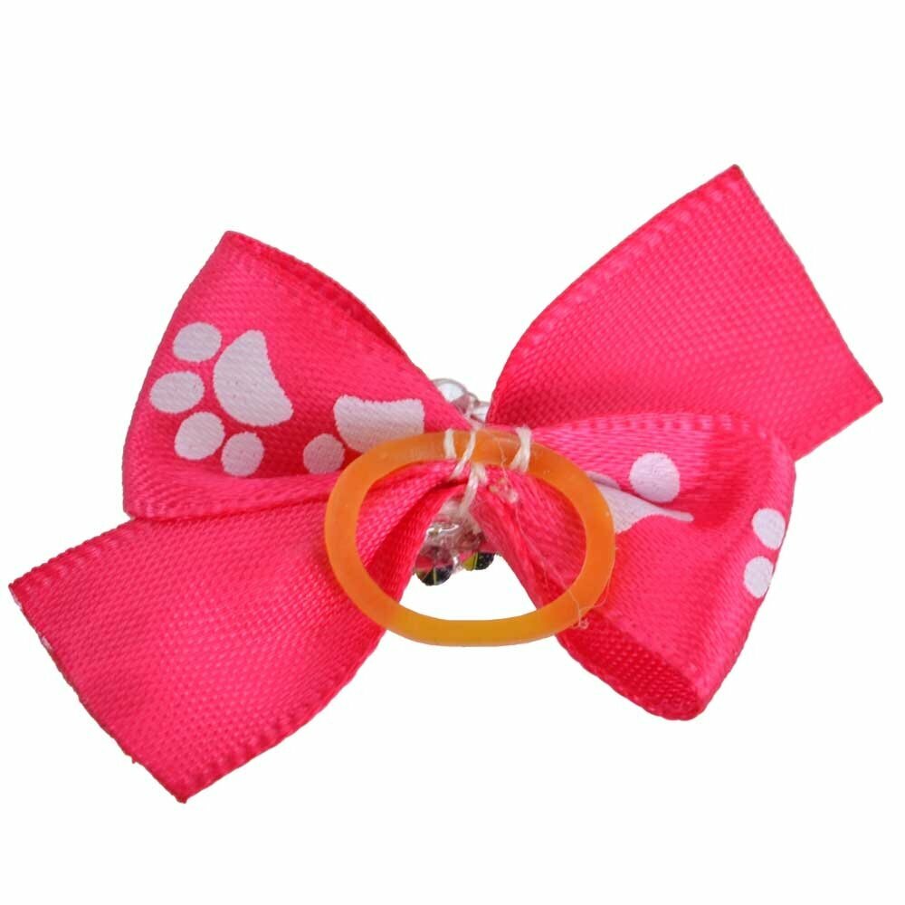 Dog bow with hairband pink with paws and stones by GogiPet