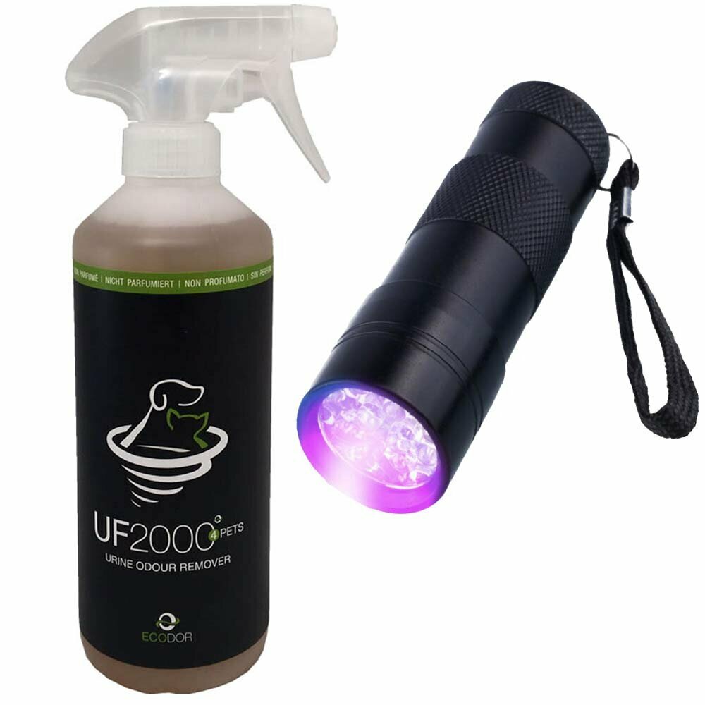 1 x 500 ml UF2000 trigger spray bottle urine smell remover + 1 Urine Stain Detector to easily detect urine stains that are invisible to the naked eye. -20% discount.