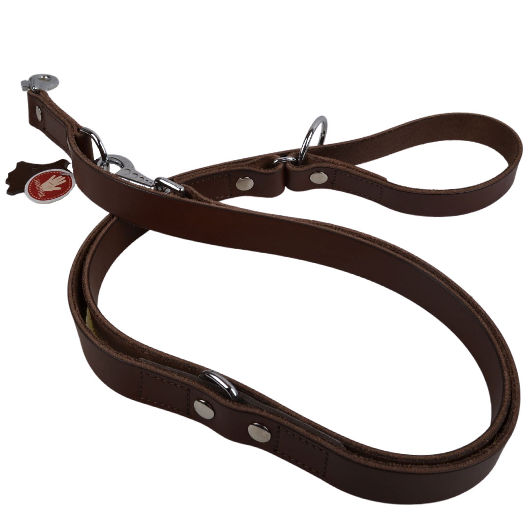Handmade leather dog leash, brown and length adjustable by GogiPet