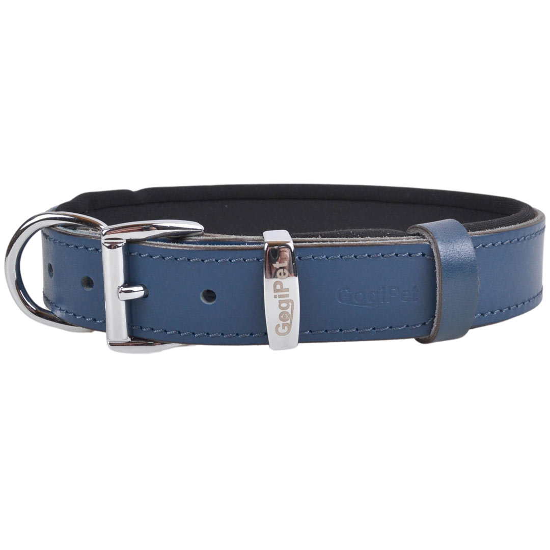 Comfortable leather dog collar blue by GogiPet