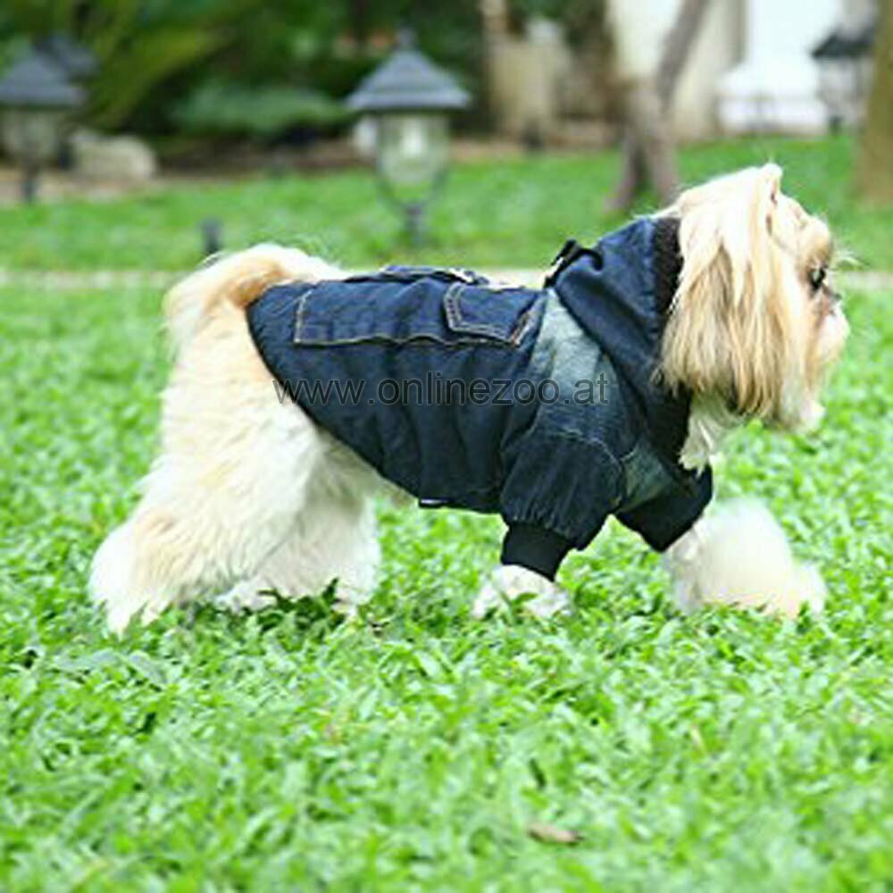 DoggyDolly W200 - warm dog clothes for winter, dark denim jacket with fur - dog Robe