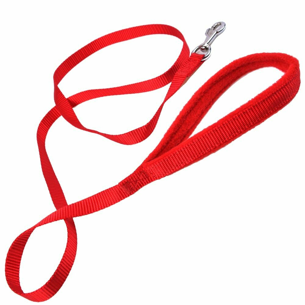 Handmade GogiPet dog leash - red with soft polar fleece handle