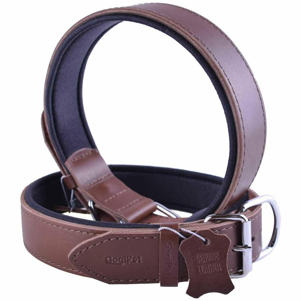 GogiPet® comfort leather dog collar brown with 75 cm