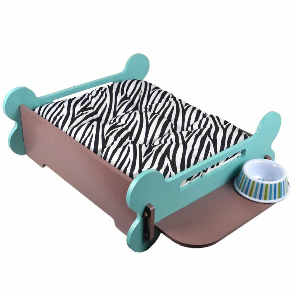 Dog bed with food rack - turquoise