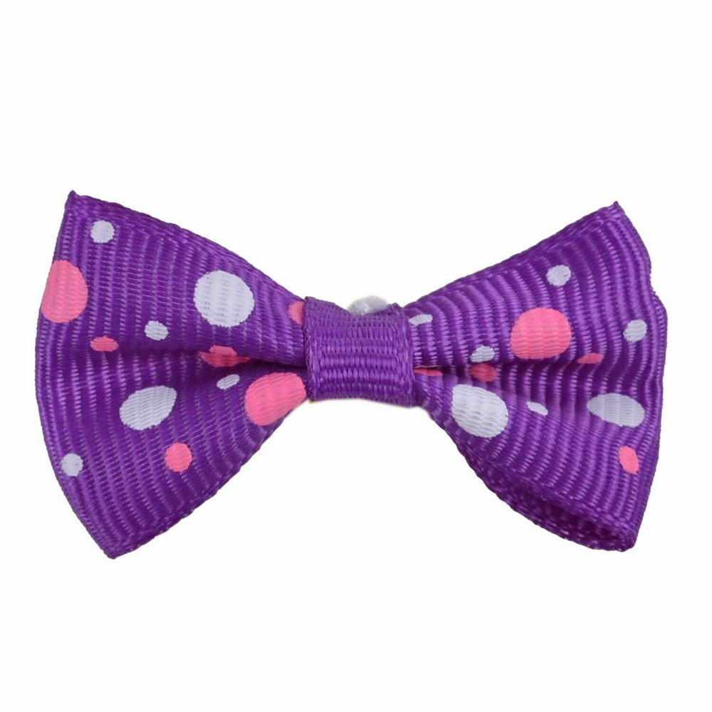 Handmade dog bow violet with polka dots by GogiPet