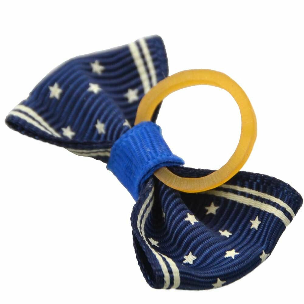 Dog hair bow rubberring blue with stars by GogiPet