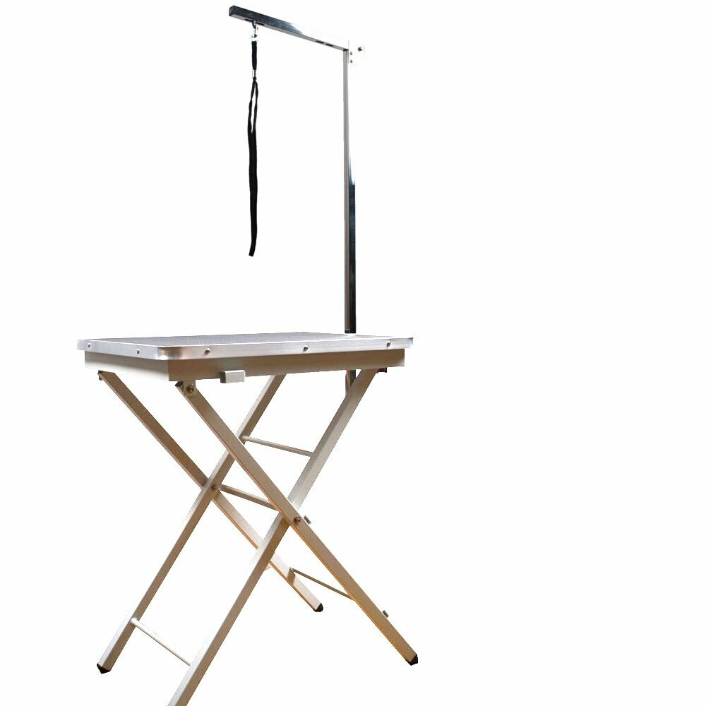 Mobile, height-adjustable grooming table