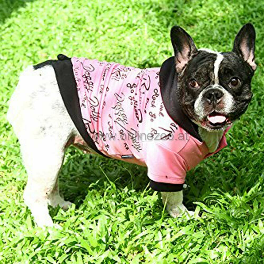 Rock'n'roll pug sweater pink hooded for Pugs and French Bulldog