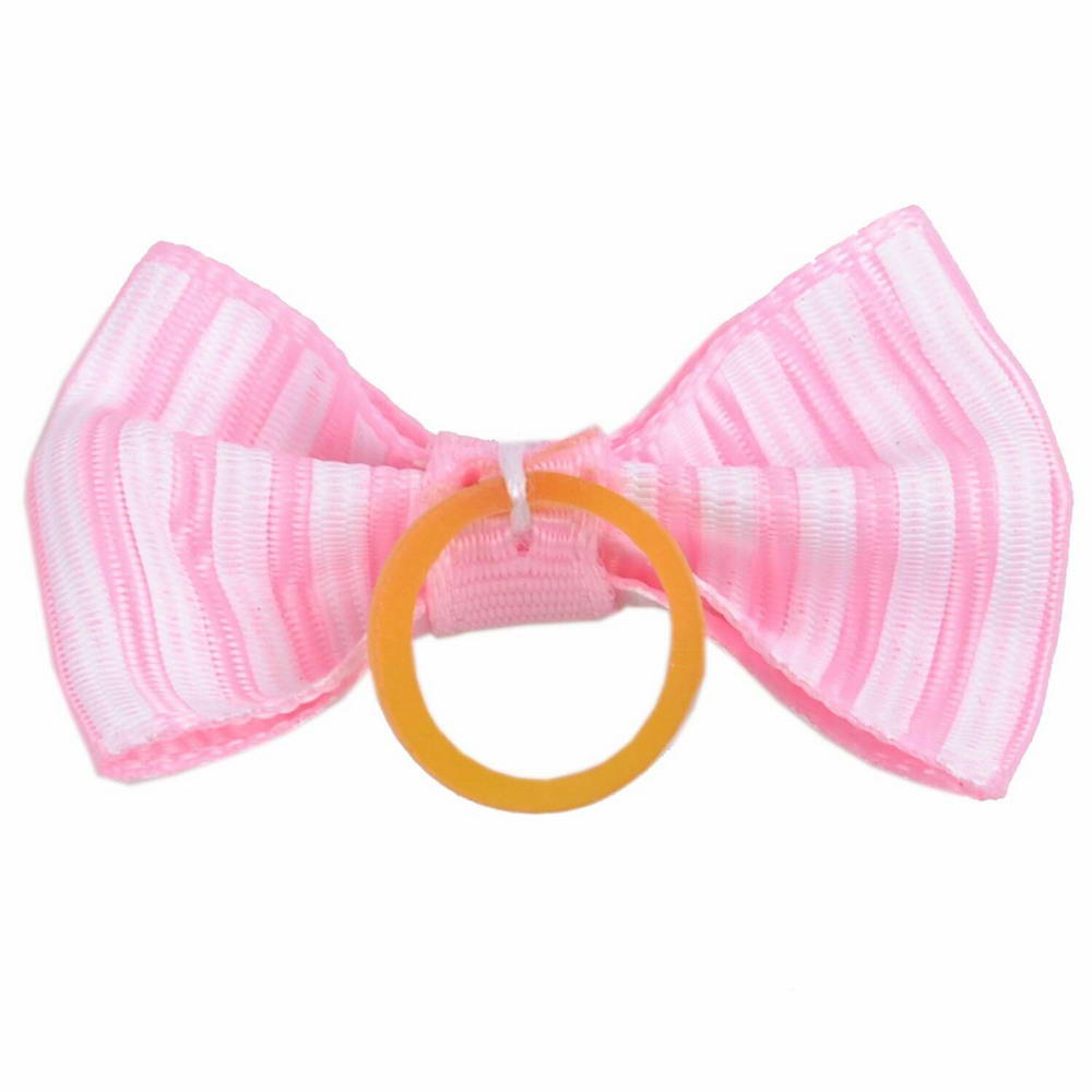 Dog hair bow rubberring Mario light pink and white sriped by GogiPet
