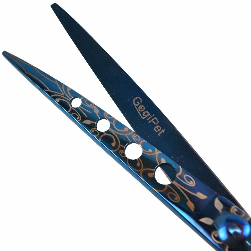 Curved designer dog scissors from Japanese stainless steel 19 cm 7,5 inch blue extra light