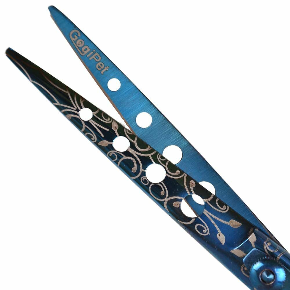 Designer dog scissors from Japan steel 19 cm 7,5 inch blue extra light straight