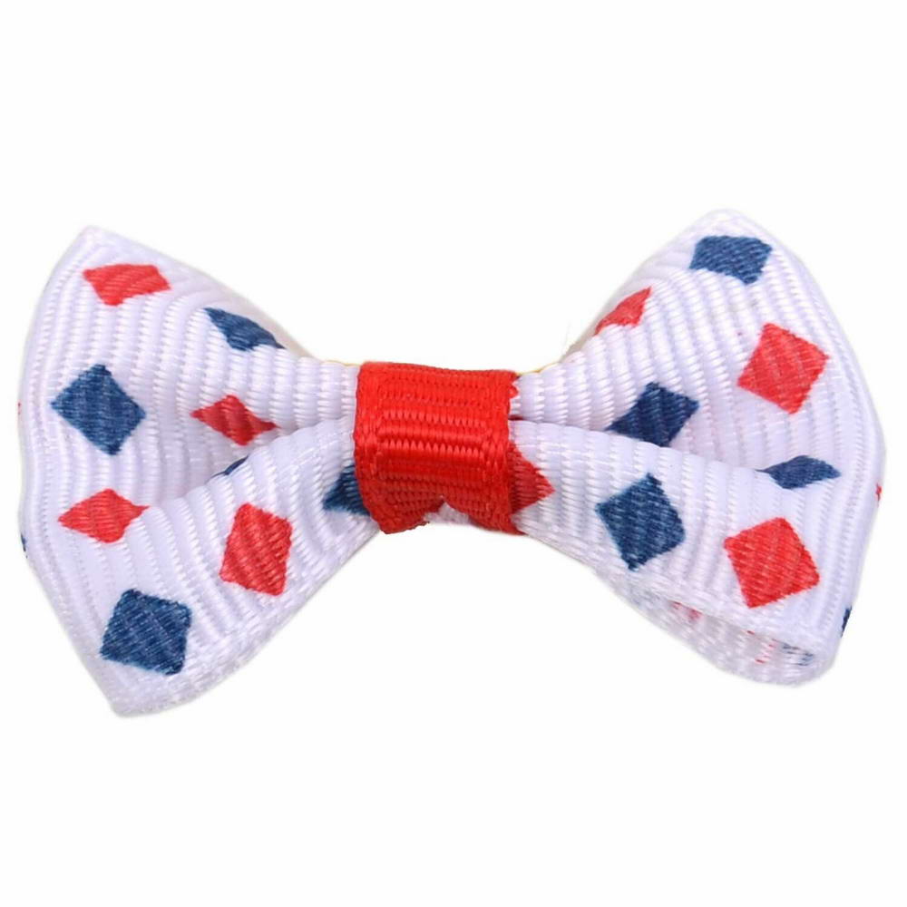 Handmade pet bow white with red and blue plaids dots by GogiPet