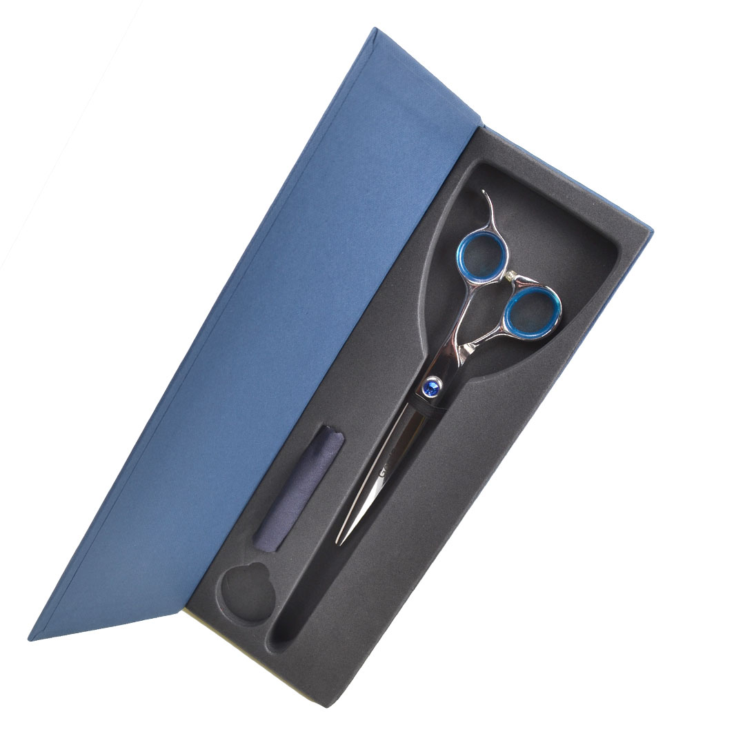 Hair scissors for dog groomers in scissors box with hair scissors cleaning cloth