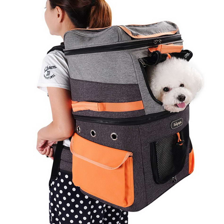 Grey orange dog backpack