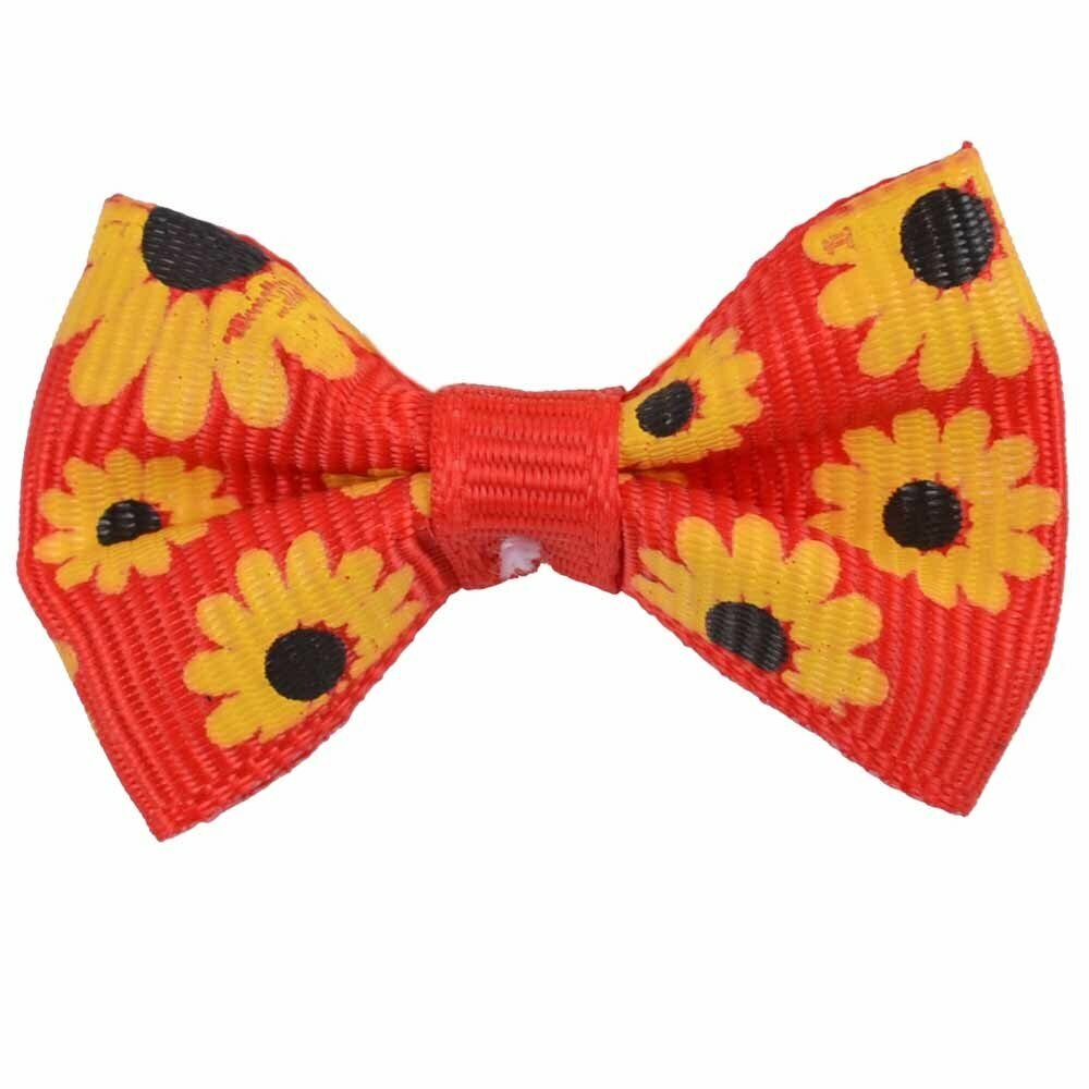Handmade dog bow red with sunflowers by GogiPet