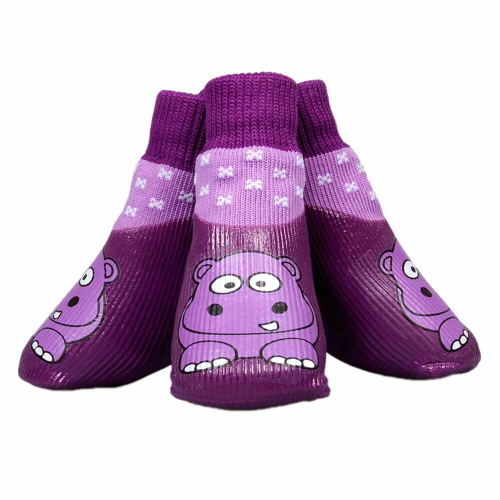 Waterproof dog shoes purple hippos