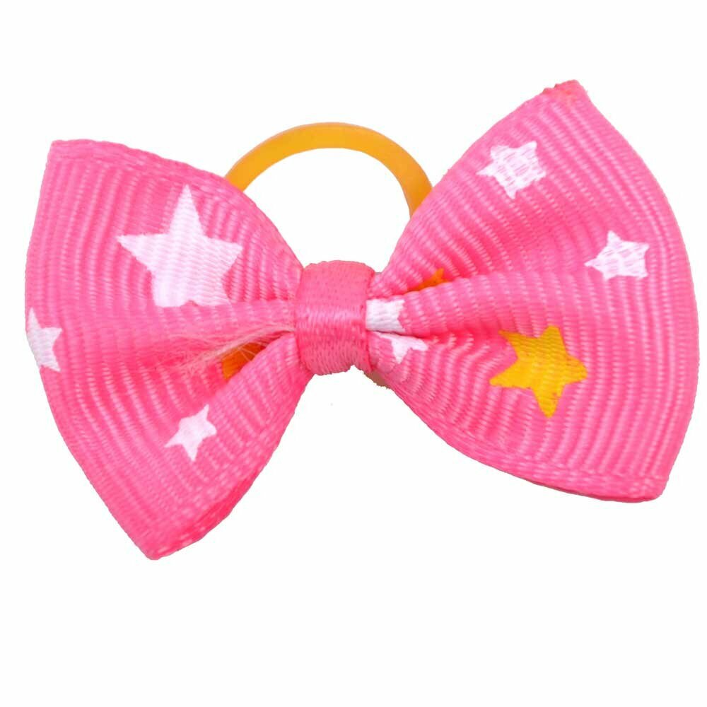 Dog hair bow rubberring Estrella pink with stars by GogiPet